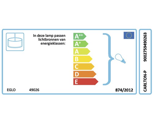 EGLO Energielabel für Lampen, das die Energieeffizienzklassen von A++ bis E anzeigt