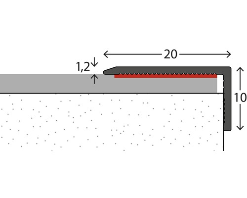 Profilé pour bordures d''escalier mesurant 20 cm de largeur et 10 cm de hauteur