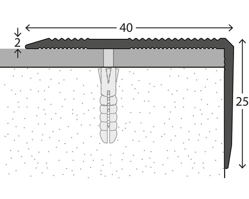 Skizze eines Treppenkantenprofils mit den Massen 40 mal 25 Millimeter.