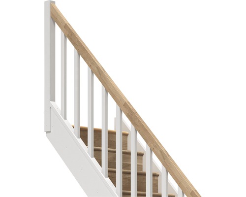 Escalier avec rampe blanche et main courante en bois