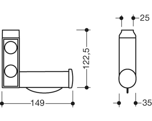 Schéma technique d''un porte-papier toilette avec dimensions