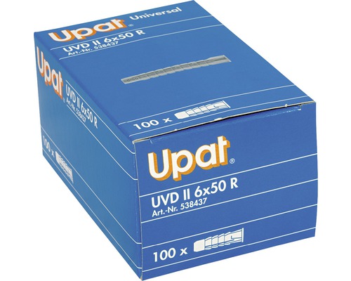 Karton mit Universal Dübeln Upat UVD II 6x50 R, 100 Stück