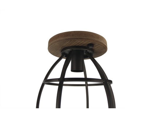 Plafonnier avec élément en bois et cage métallique