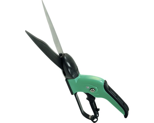 Rasenkantenschere mit grünem Griff und schwarzen Klingen
