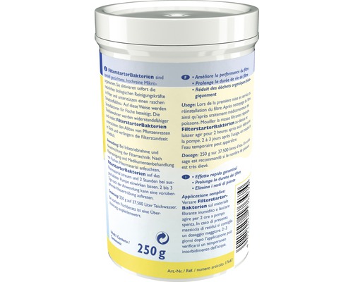Bactéries de démarrage de filtre 250 grammes pour bassins de jardin