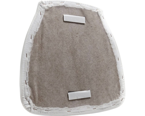 Arrière d''une assise de chaise avec revêtement en tissu et pattes de fixation