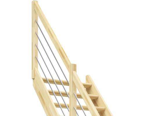 Escalier en bois avec rampe en acier inoxydable