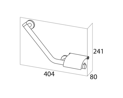 Technische Zeichnung eines Haltegriffs mit Toilettenpapierhalter, Maße: 404 x 241 x 80 mm