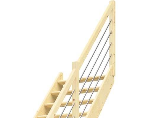 Escalier en bois avec rampe en acier inoxydable