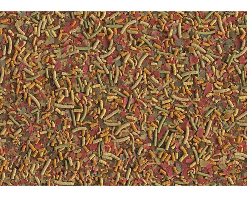 Gros plan sur des flocons et bâtonnets de nourriture pour poissons