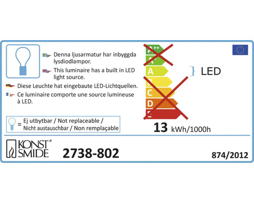 Étiquette énergétique avec des informations sur le luminaire LED et le fabricant Konstsmide