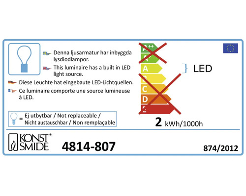 Étiquette énergétique avec indication LED et logo du fabricant Konstsmide