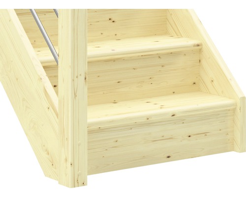 Vue détaillée d''un escalier en bois avec une rampe métallique