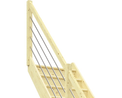 Escalier en bois avec garde-corps en métal