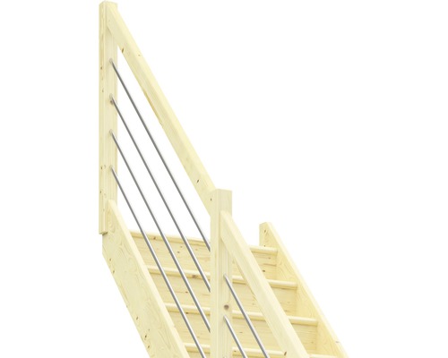 Holztreppe mit Edelstahlgeländer