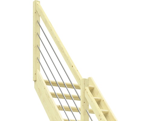Escalier en bois avec rampe à câbles en acier inoxydable