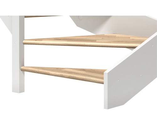 Gros plan d''un escalier peu encombrant avec marches en bois et panneaux latéraux blancs