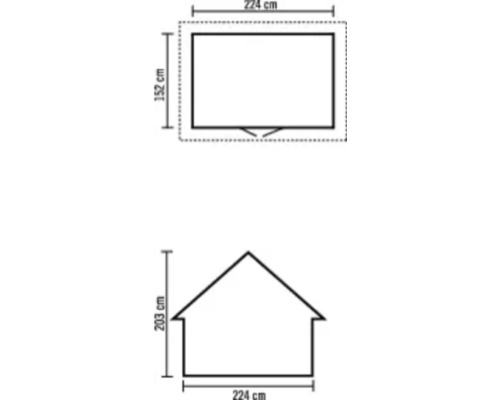 Dimensions de l''abri de jardin: 224 centimètres de large, 152 centimètres de profondeur, 203 centimètres de haut