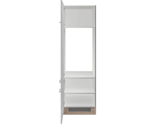 Meuble de cuisine avec étagères ouvertes et une porte