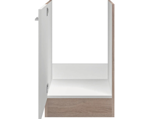 Offener Badezimmerschrank mit Holzeffekt