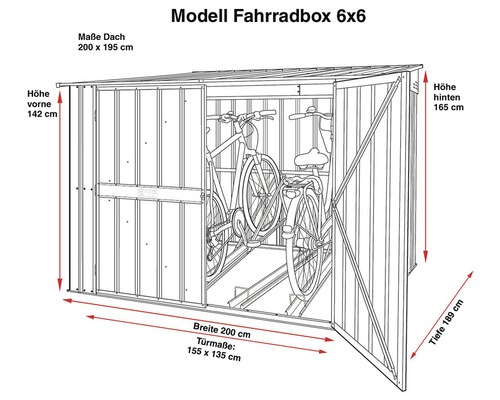 Illustration einer Fahrradbox mit Maßangaben
