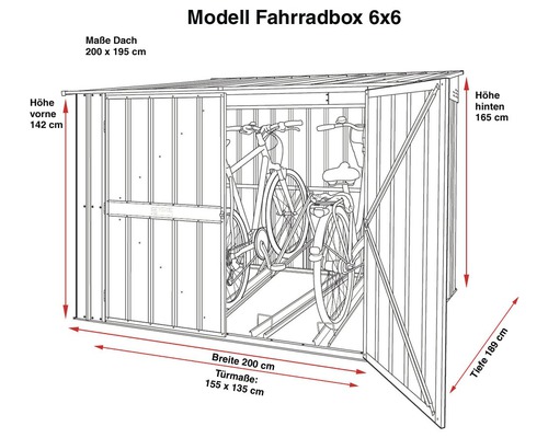 Illustration d''un box à vélos 6x6 avec dimensions