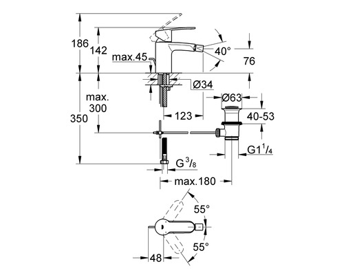 Dessin technique d''un robinet avec dimensions
