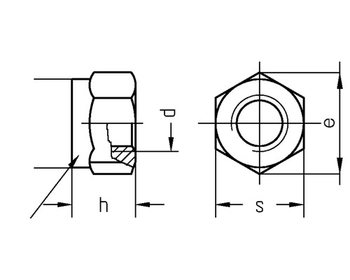 Technische Zeichnung einer Mutter mit Maßangaben