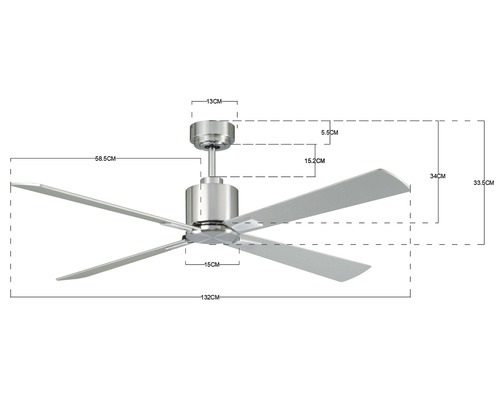 Deckenventilator mit Abmessungen