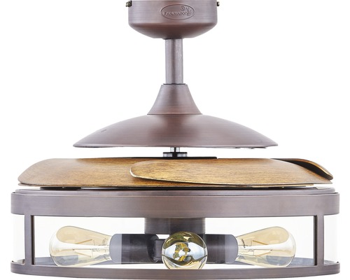 Deckenventilator mit Holzflügeln und Lampen