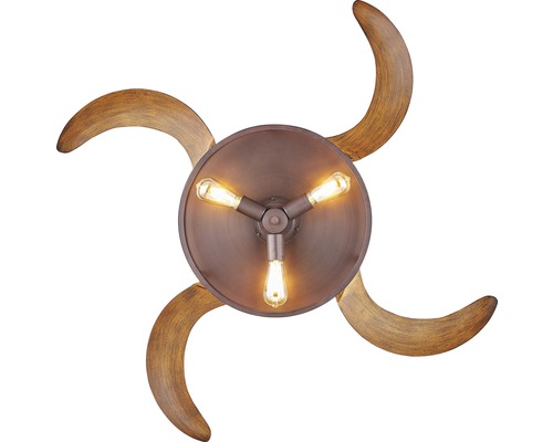 Deckenleuchte mit drei Leuchtmitteln und vier Holzdekorationen