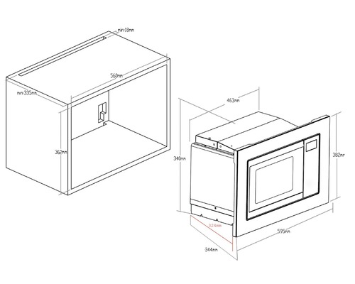 Cadre encastrable avec dimensions du micro-ondes comme schéma