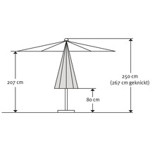 Technische Zeichnung eines Sonnenschirms mit Höhenangaben