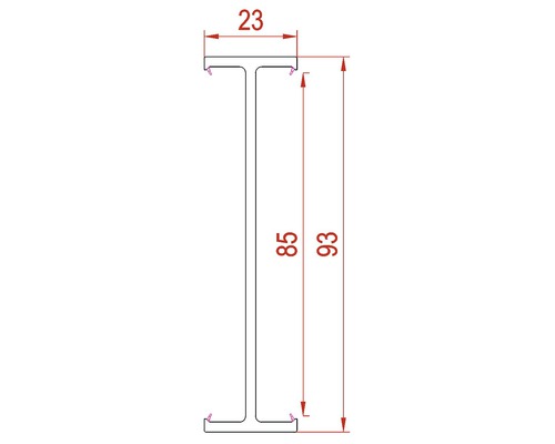 Technische Zeichnung eines I-Profils mit den Massen 23, 85 und 93 Millimeter.