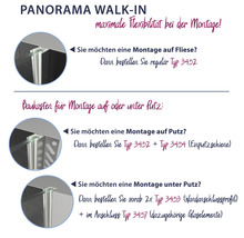 Information zur Montage einer Panorama Walk-In Dusche auf Fliesen, auf Putz oder unter Putz