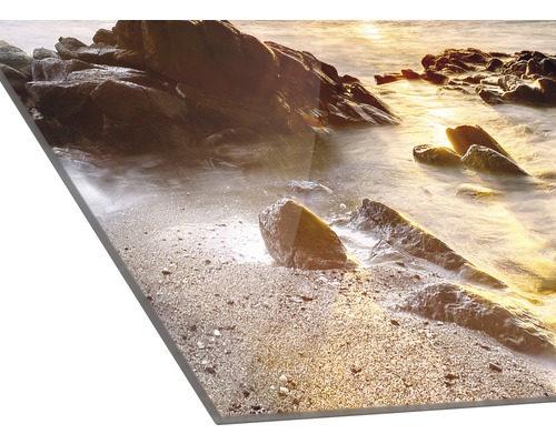 Acrylglasbild einer Küstenlandschaft mit Felsen und Meer