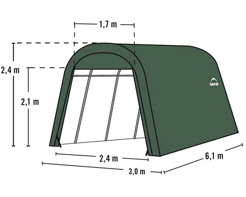 Illustration d''une tente de stockage ShelterLogic avec dimensions