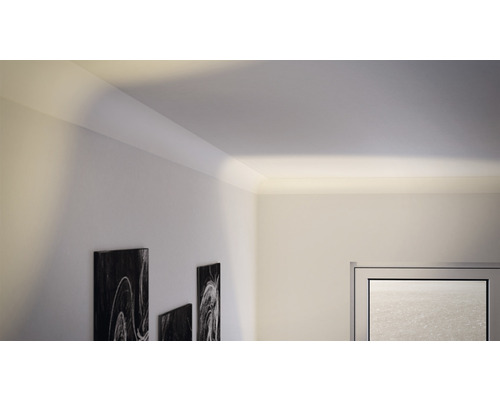 Coin de pièce avec moulure de plafond et éclairage indirect