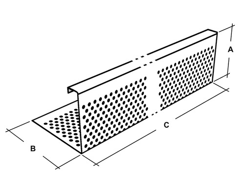 Perforiertes Lüftungsprofil mit den Massen A, B und C zur Belüftung von Fassaden
