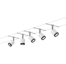 Lampe sur câble à cinq spots avec projecteurs cylindriques blancs