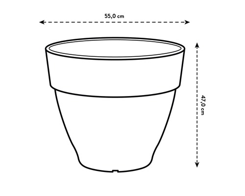 Abbildung eines Pflanzgefäßes mit den Maßen 55,0 cm Breite und 47,0 cm Höhe.