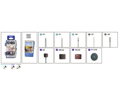 Set de travail du bois Dremel avec accessoires et guide de démarrage rapide