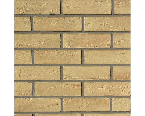 Nahaufnahme einer Wand aus Klinkerriemchen