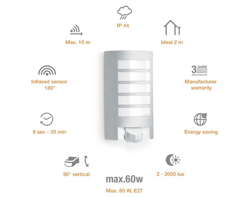 Éclairage mural extérieur avec capteur Steinel L12 1 ampoule aluminium avec capteur
