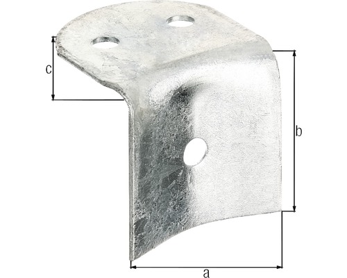 Equerre d''angle en métal avec trous de fixation et indications de dimensions