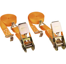 Deux sangles d''arrimage avec cliquet et crochets