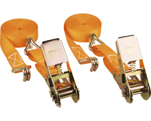 Deux sangles d''arrimage avec cliquet et crochets