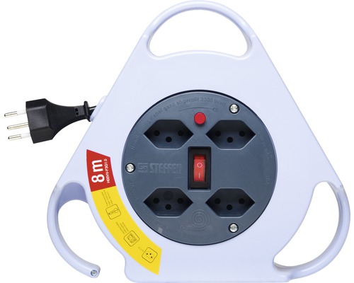 Enrouleur de câble avec 8 mètres de câble et quatre prises