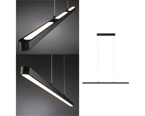 Schwarze LED-Hängeleuchte mit geradlinigem Design für den Innenbereich.