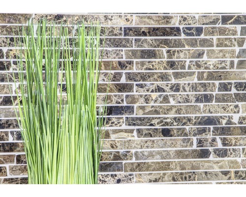 Halmes décoratives devant un mur à l''aspect pierre